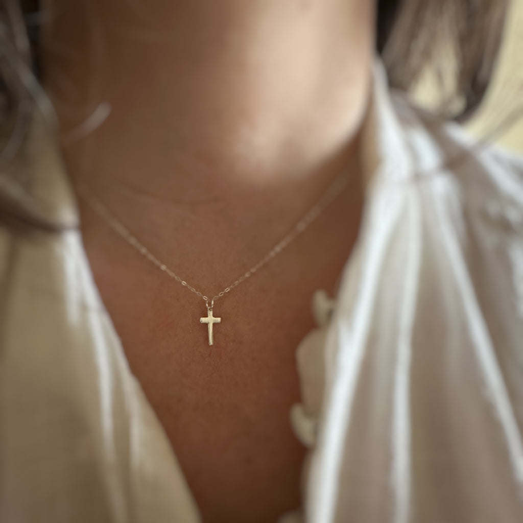 Smooth and Simple Cross Pendant Necklace, your choice of sterling silver or 14k gold-filled, small or tiny