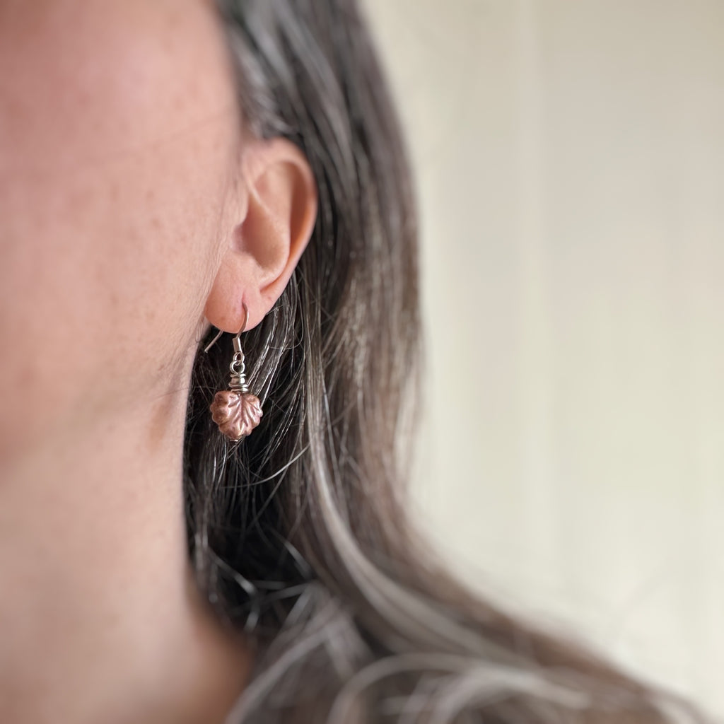 Glass Leaf Earrings, choose from green, pale green or pink