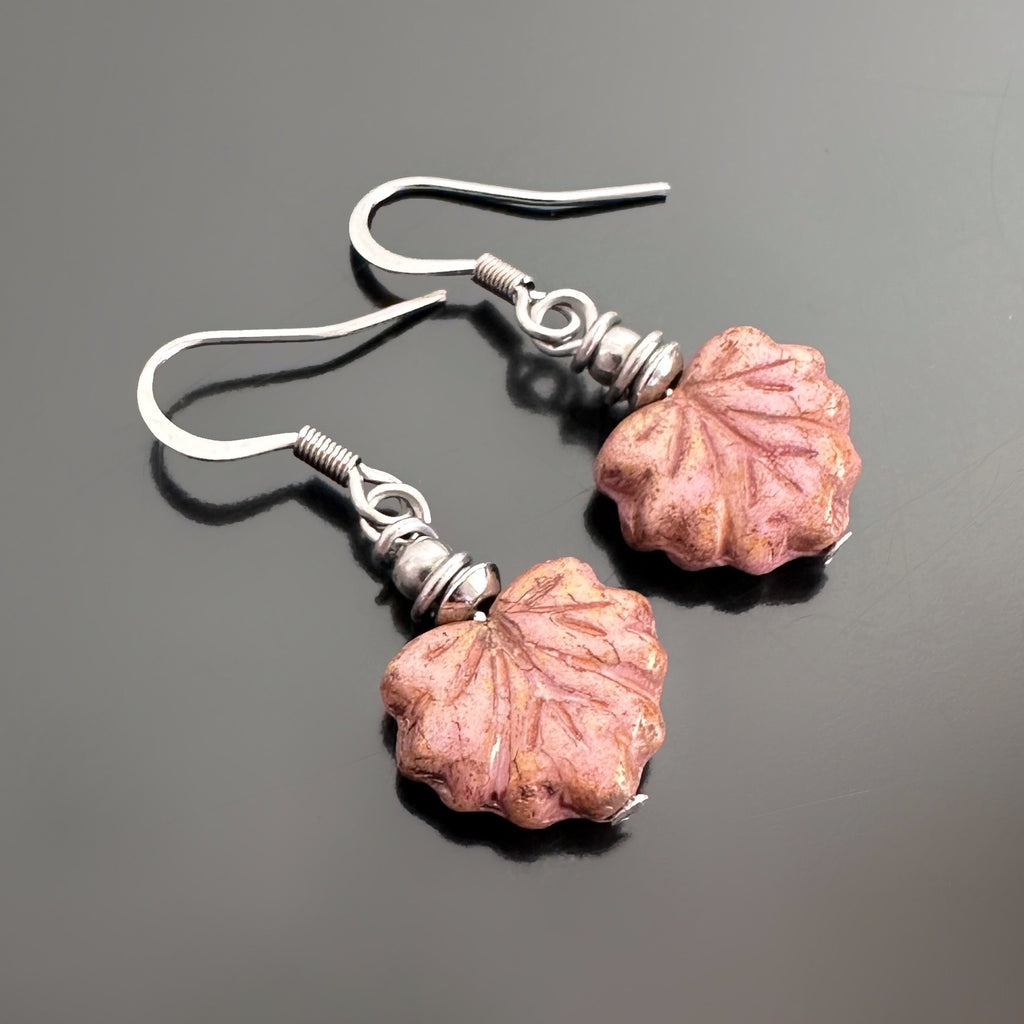 Glass Leaf Earrings, choose from green, pale green or pink