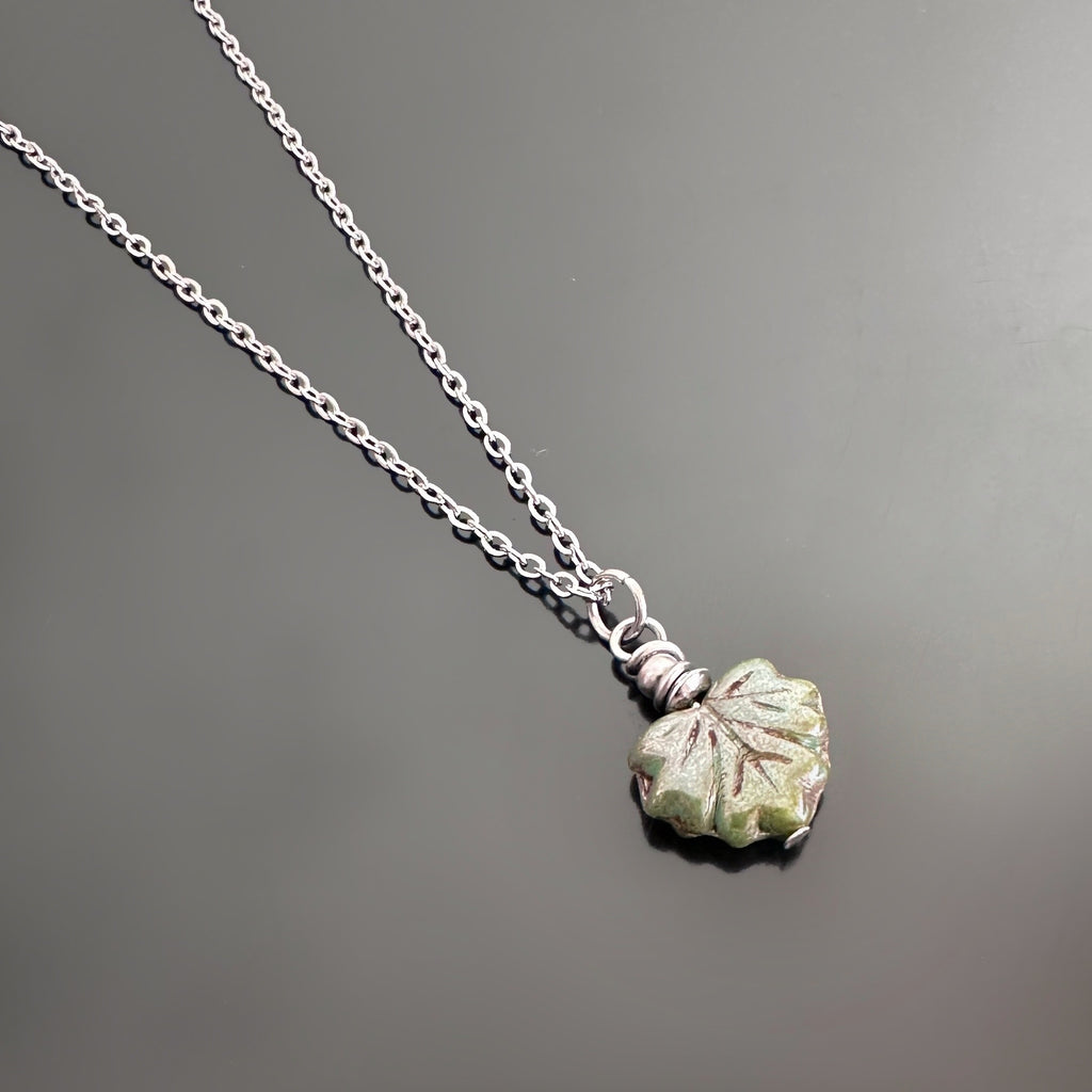 Glass Leaf Pendant Necklace, choose from green, pale green or pink
