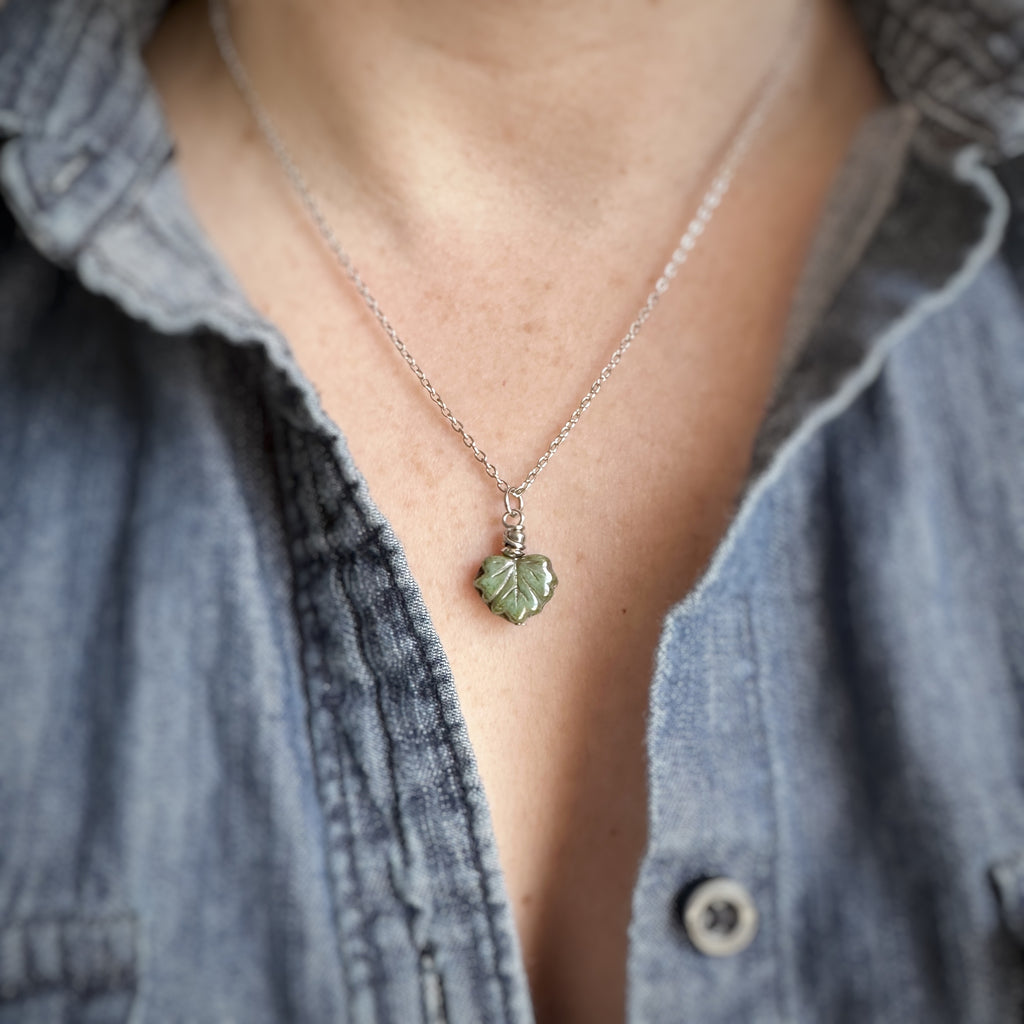 Glass Leaf Pendant Necklace, choose from green, pale green or pink