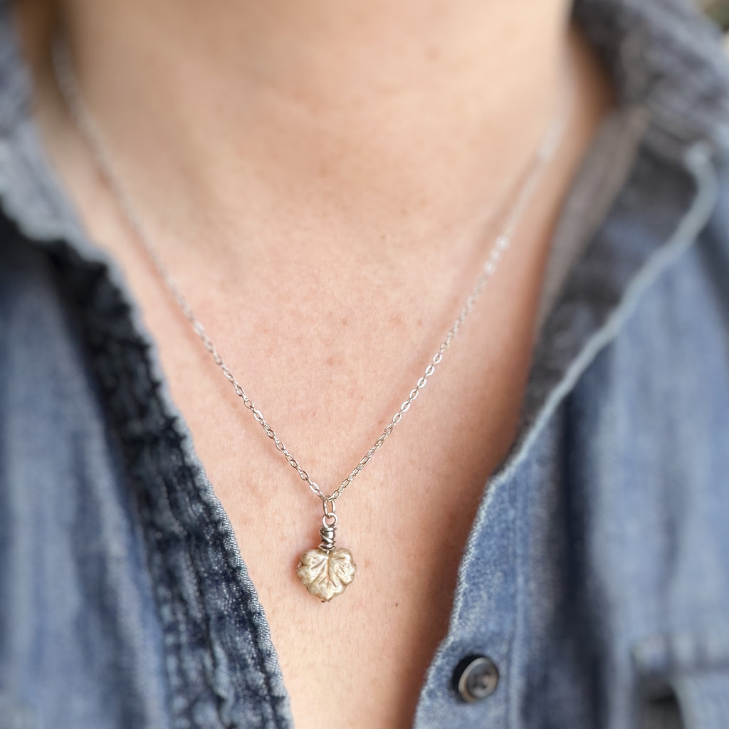 Glass Leaf Pendant Necklace, choose from green, pale green or pink