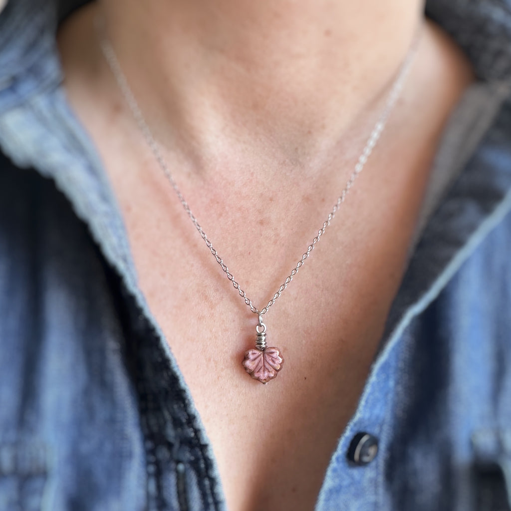 Glass Leaf Pendant Necklace, choose from green, pale green or pink