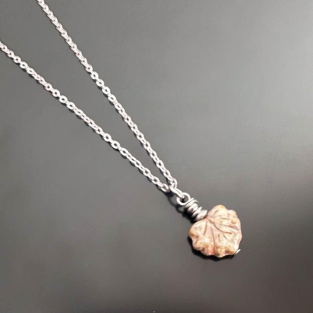 Glass Leaf Pendant Necklace, choose from green, pale green or pink