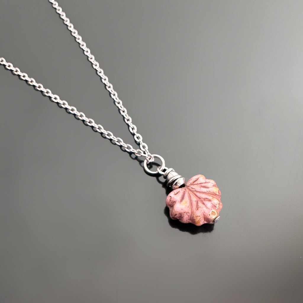 Glass Leaf Pendant Necklace, choose from green, pale green or pink