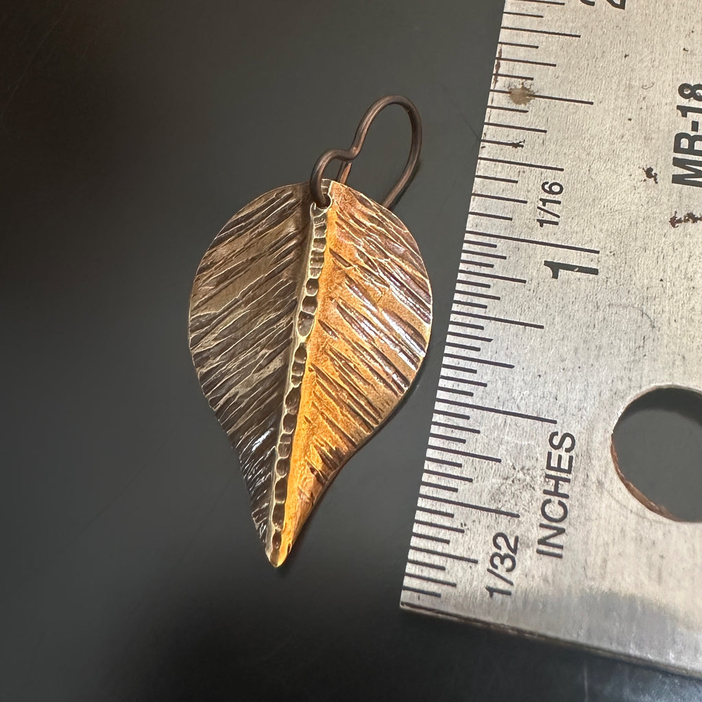 large brass leaf earrings measurement