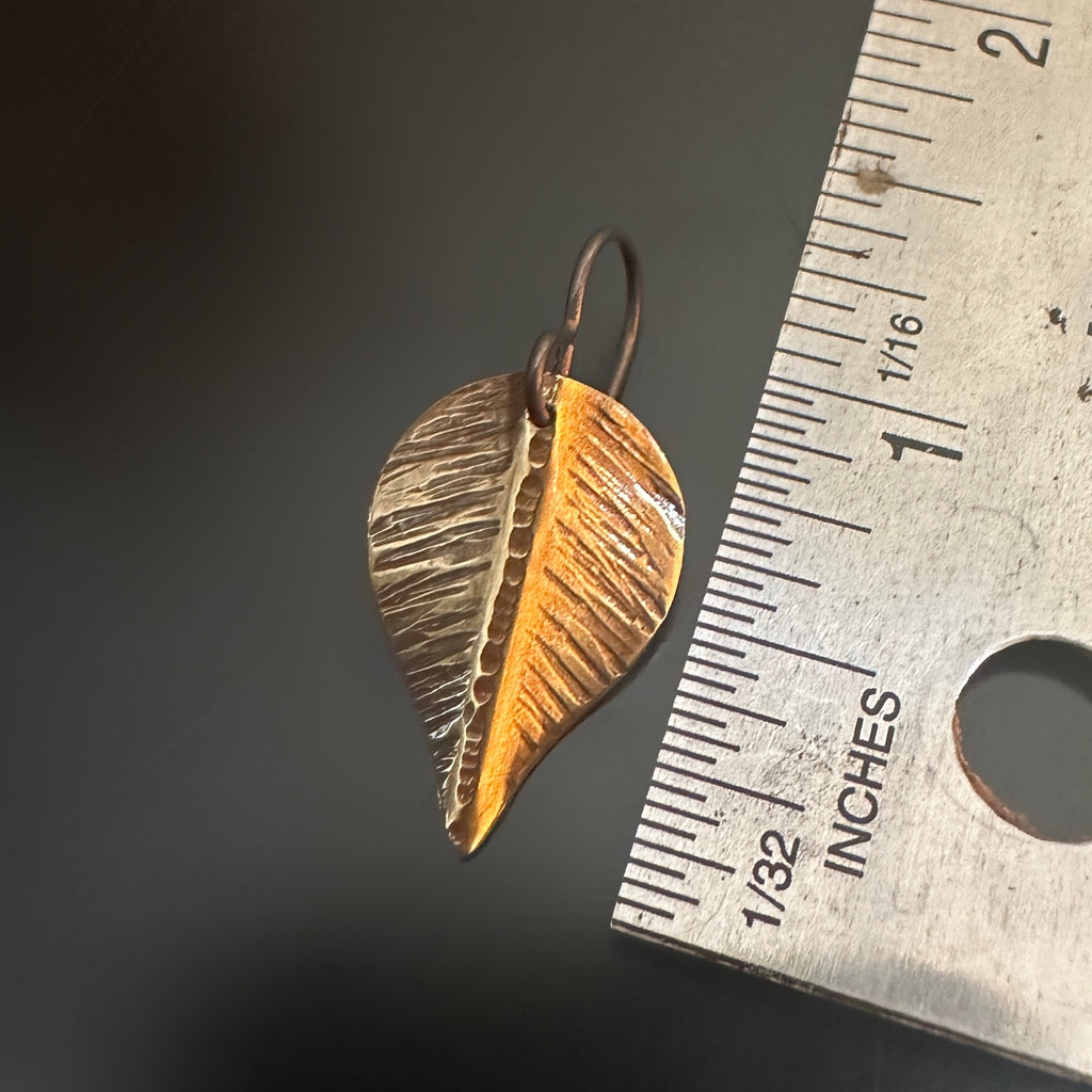 medium brass leaf earrings measurement