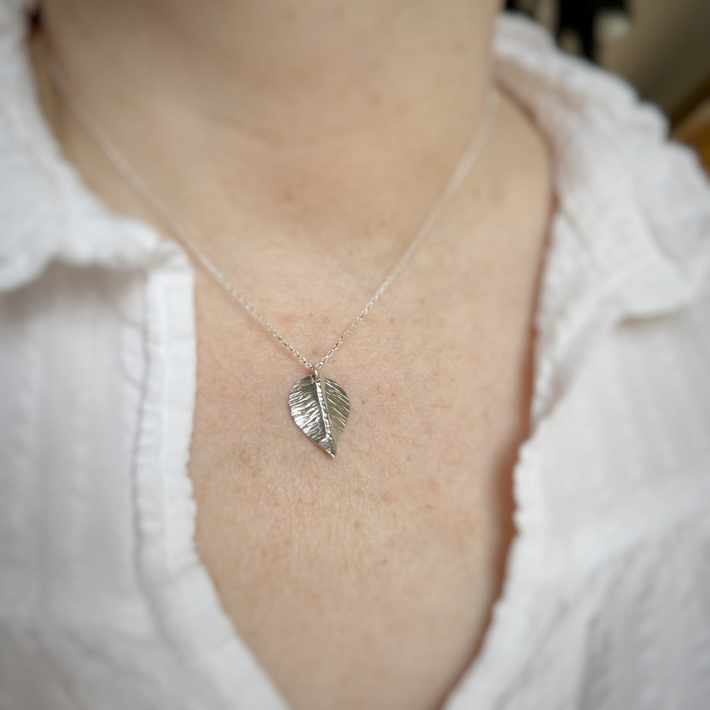 medium handmade sterling silver leaf pendant necklace