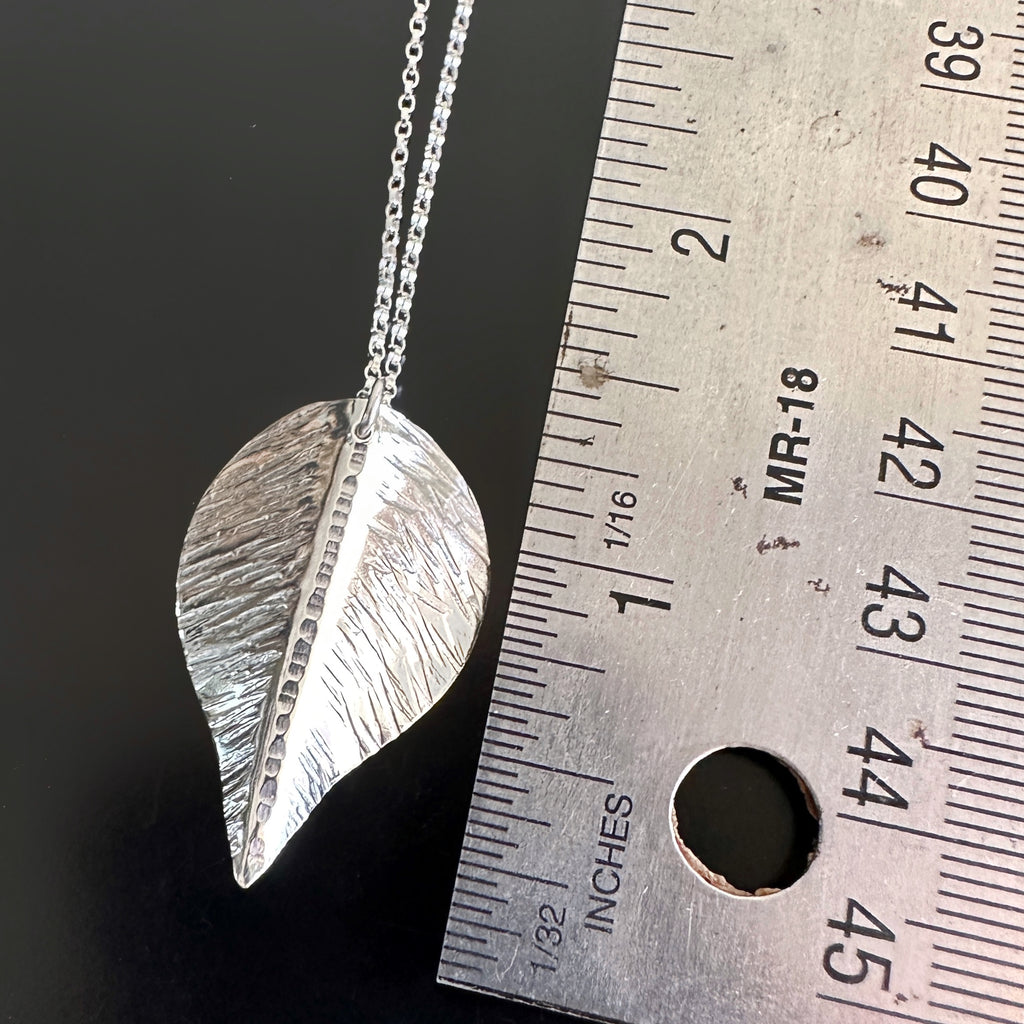 extra large handmade sterling silver leaf pendant necklace measurement