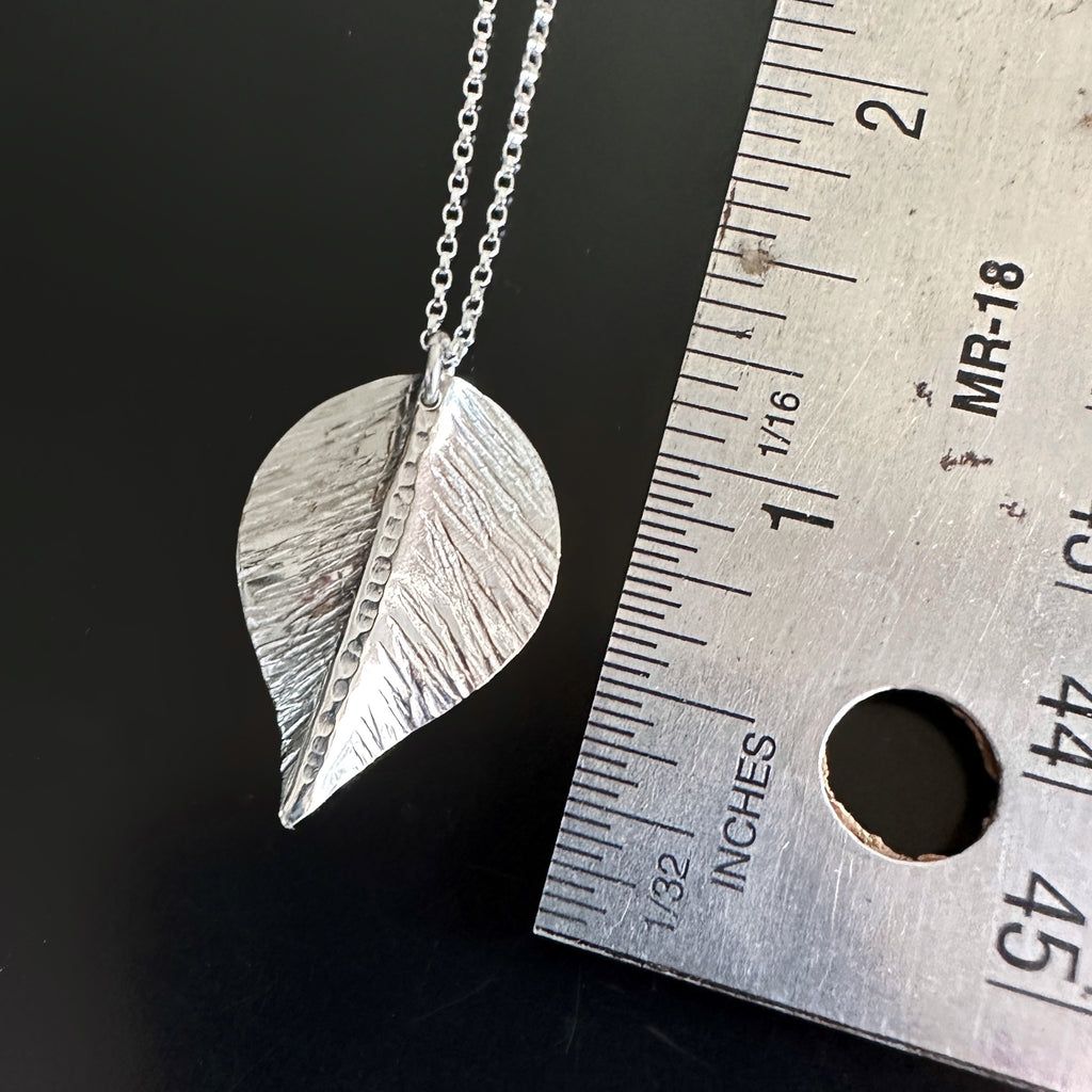 large handmade sterling silver leaf pendant necklace measurement