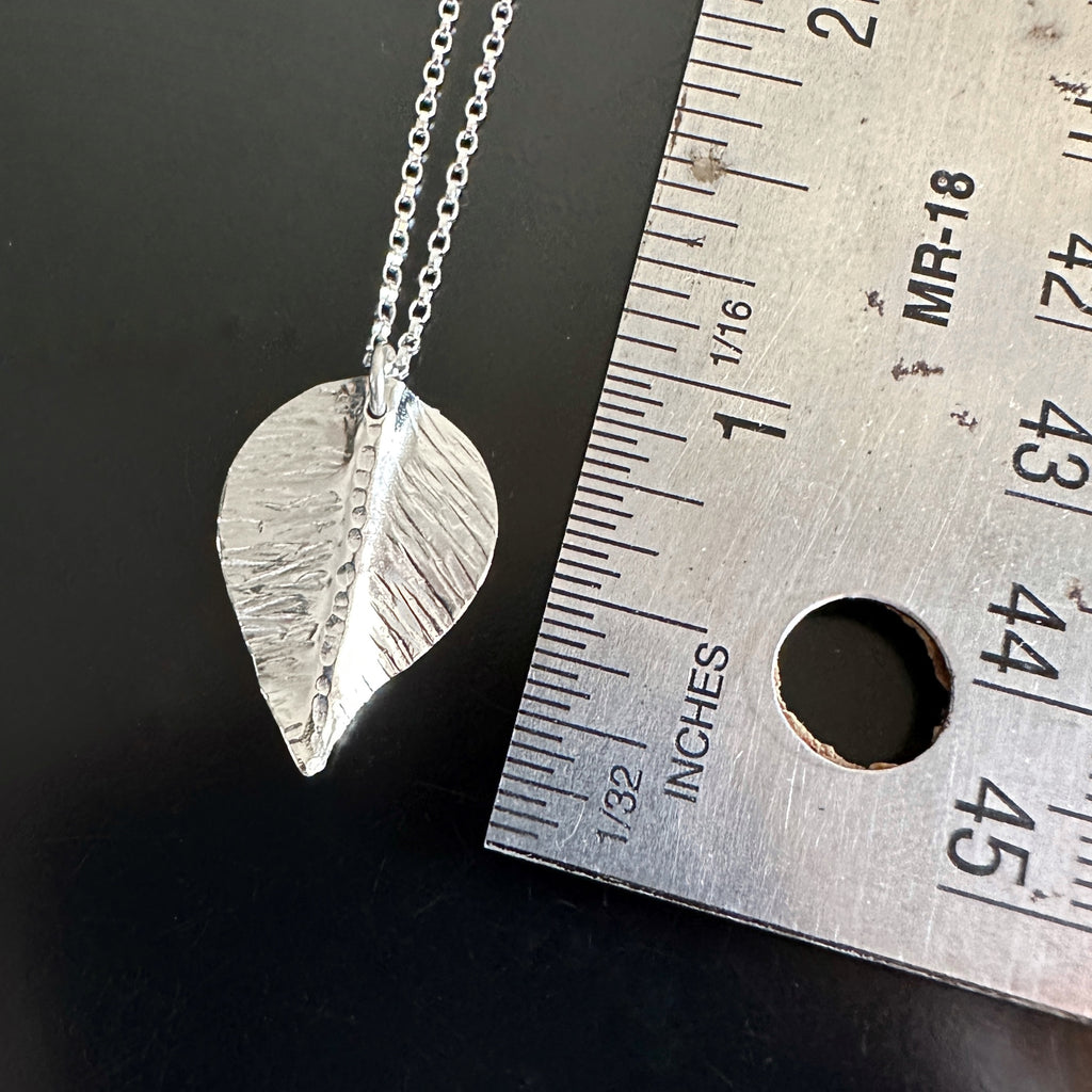 medium handmade sterling silver leaf pendant necklace measurement