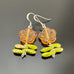 Amber colored Czech glass flower beaded earrings with leaves.