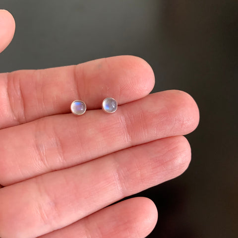 blue moonstone round post earrings in sterling silver