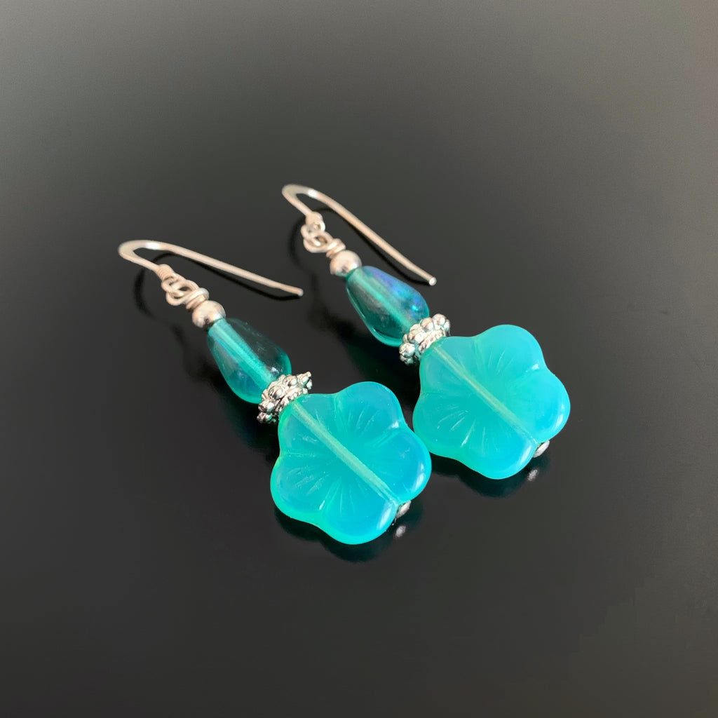 Flower Drop Earrings in Caribbean Blue Cherry Blossom Shape