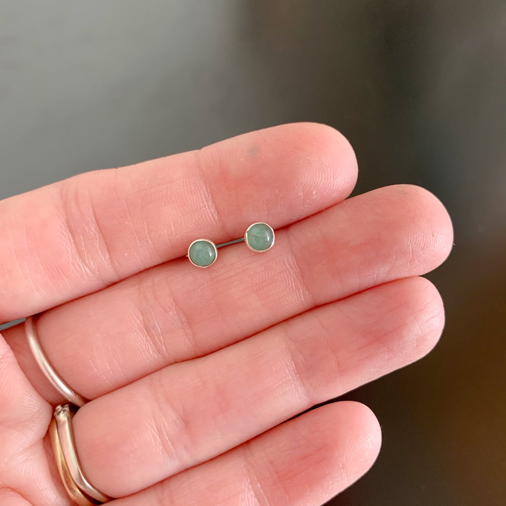 green aventurine sterling silver post earrings