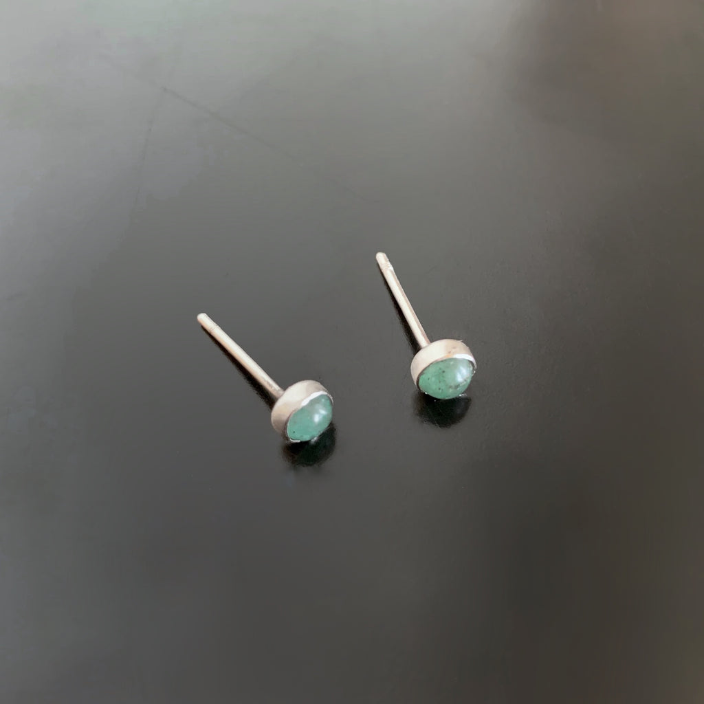 green aventurine sterling silver round post earrings