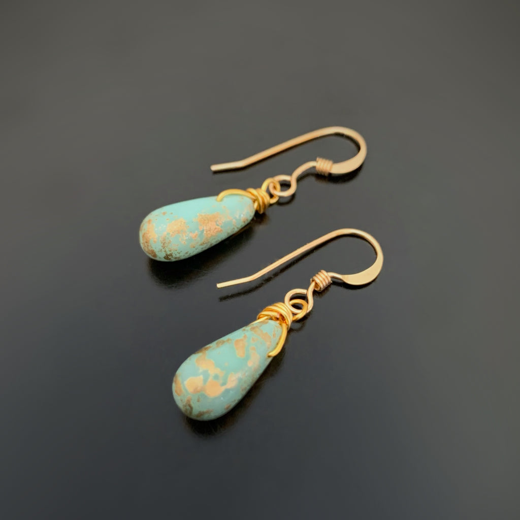 gold speckled turquoise teardrop earrings