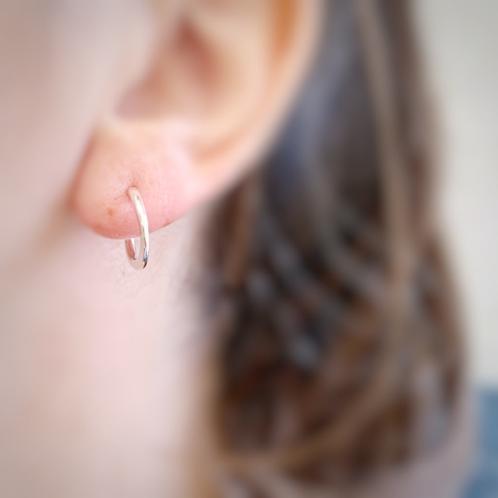 Sterling Silver Small Hammered Hoop Earrings with Post