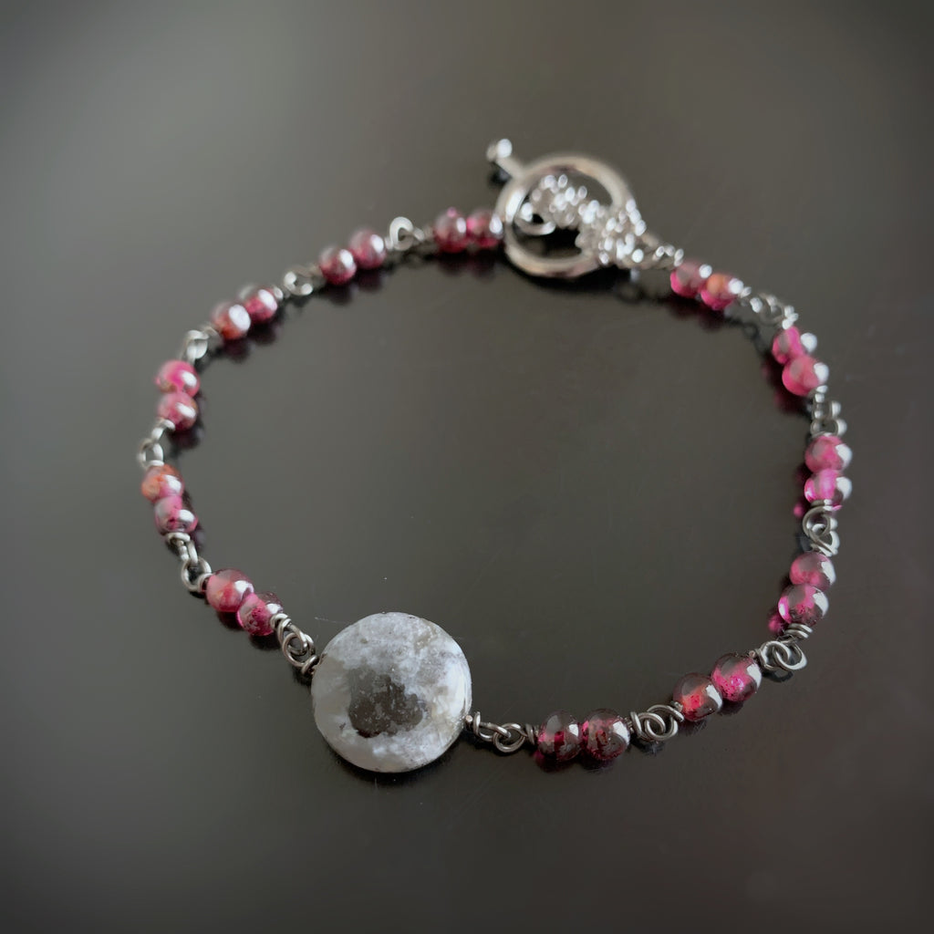 labradorite and garnet bracelet with handmade links