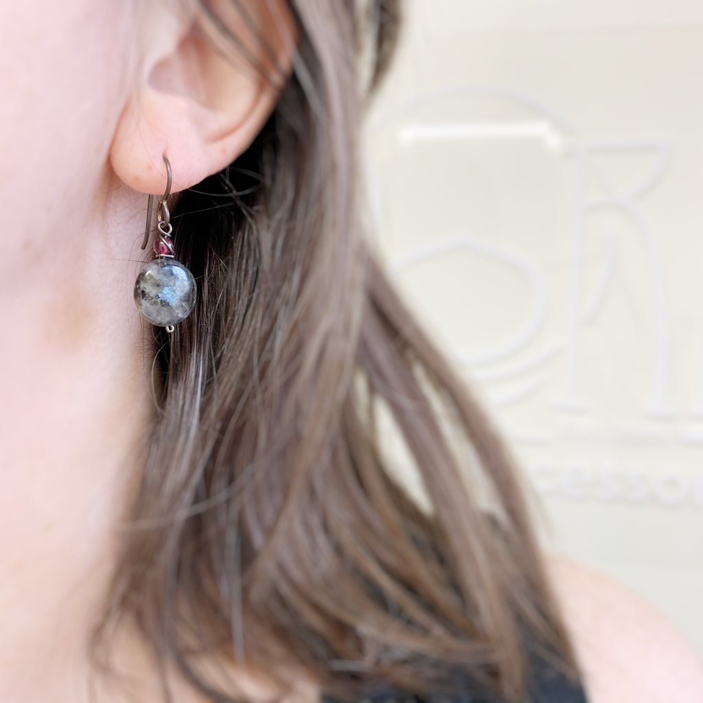 garnet and labradorite earrings, handmade and hypo allergenic