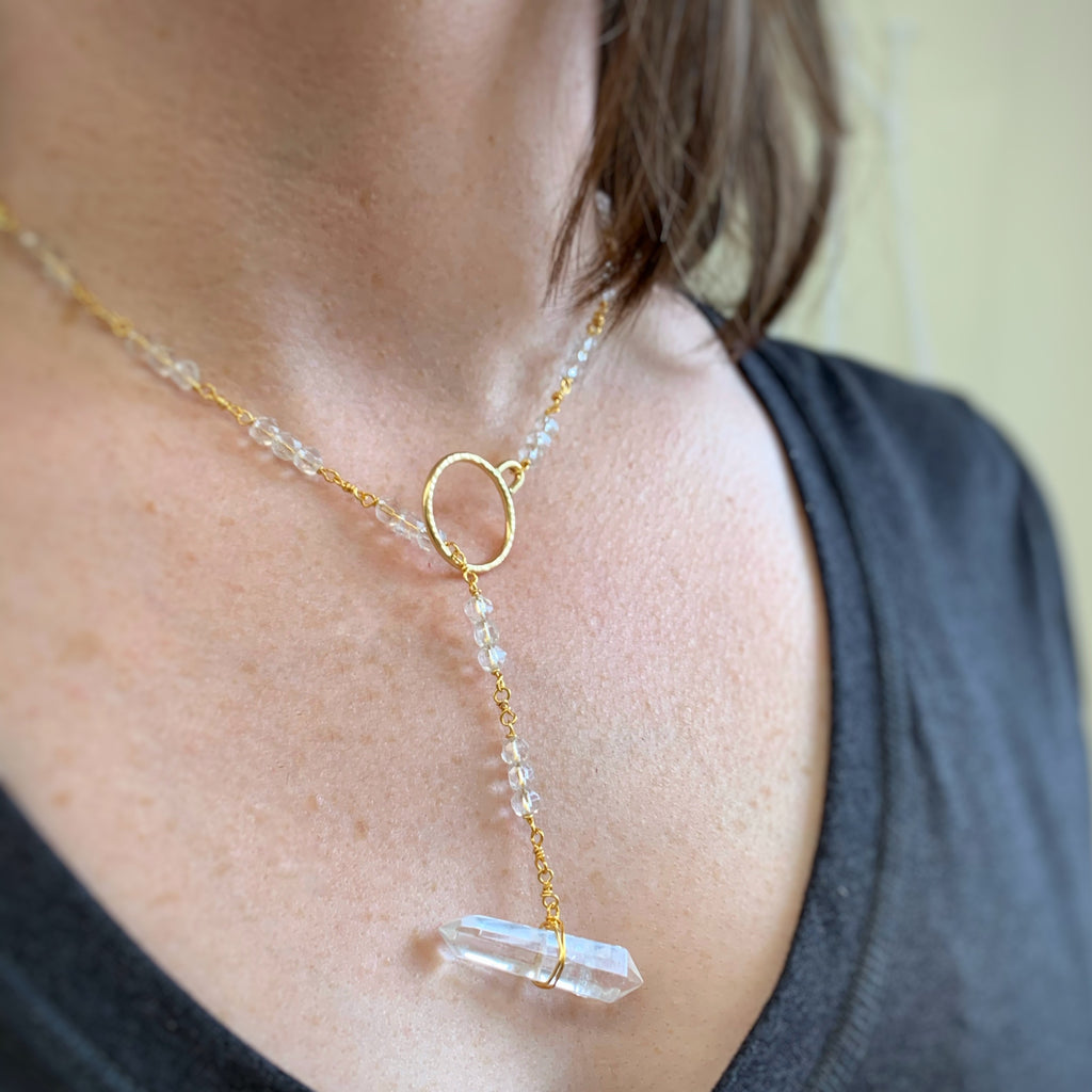 clear quartz toggle necklace can be worn two ways