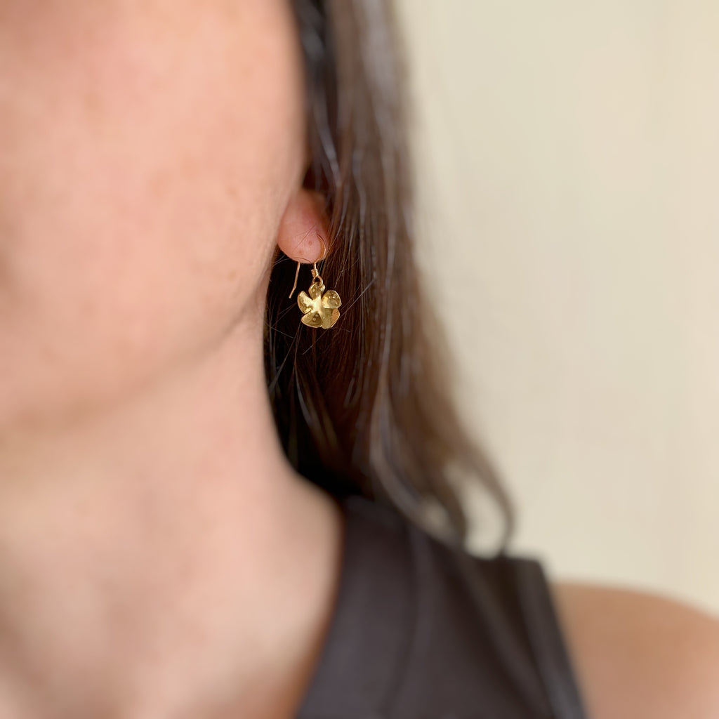 Pretty Petals, Golden Brass Flower Earrings