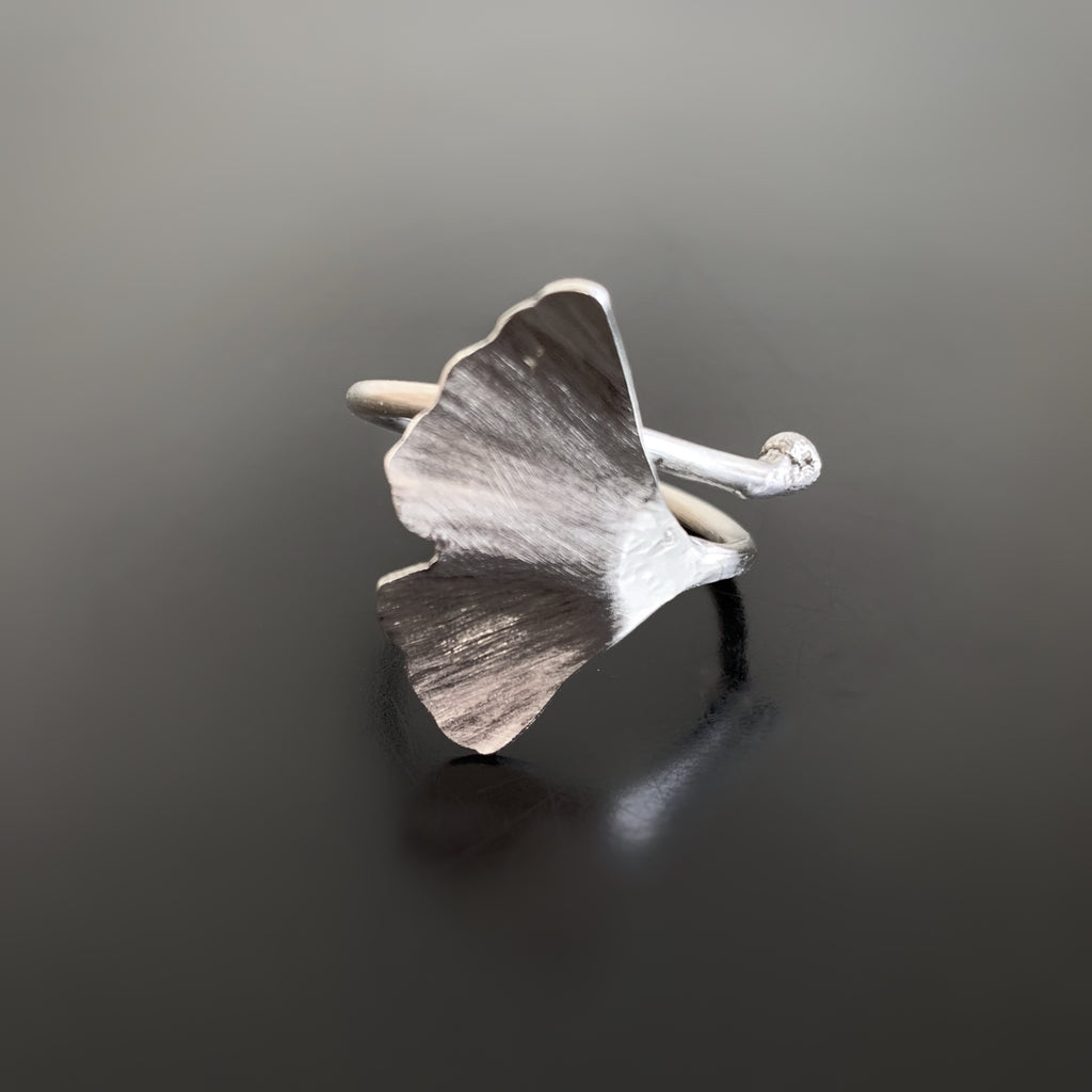 sterling silver adjustable size ginkgo ring