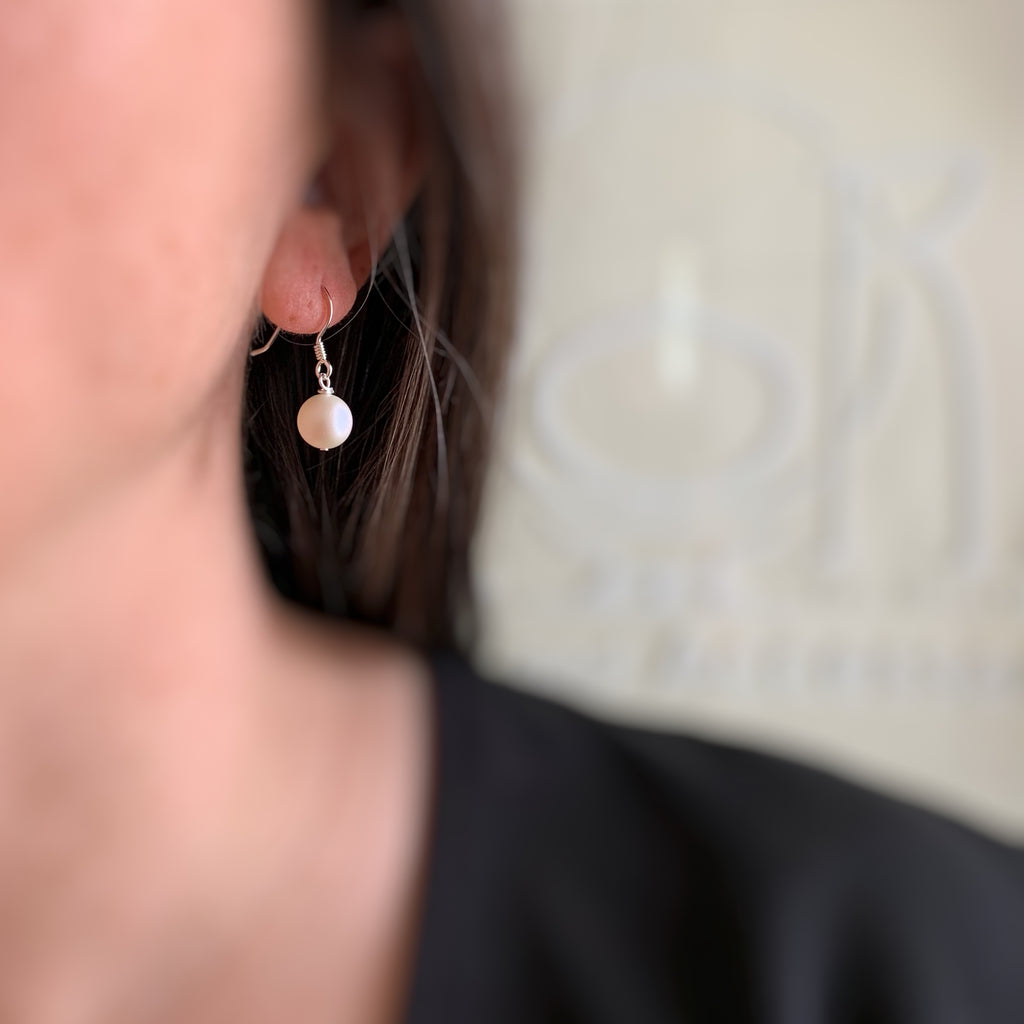 matte finish crystal pearl earrings with iridescence