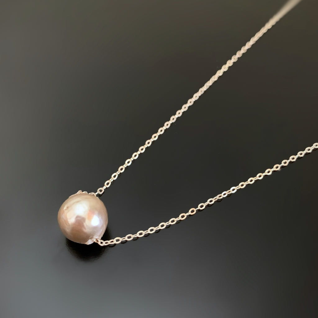 Pewter colored freshwater pearl sliding pendant on sterling silver chain necklace.