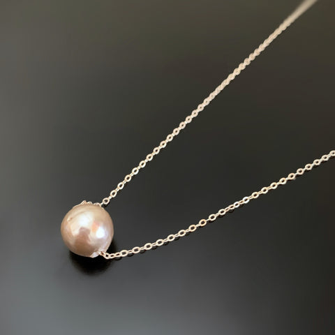 Pewter colored freshwater pearl sliding pendant on sterling silver chain necklace.