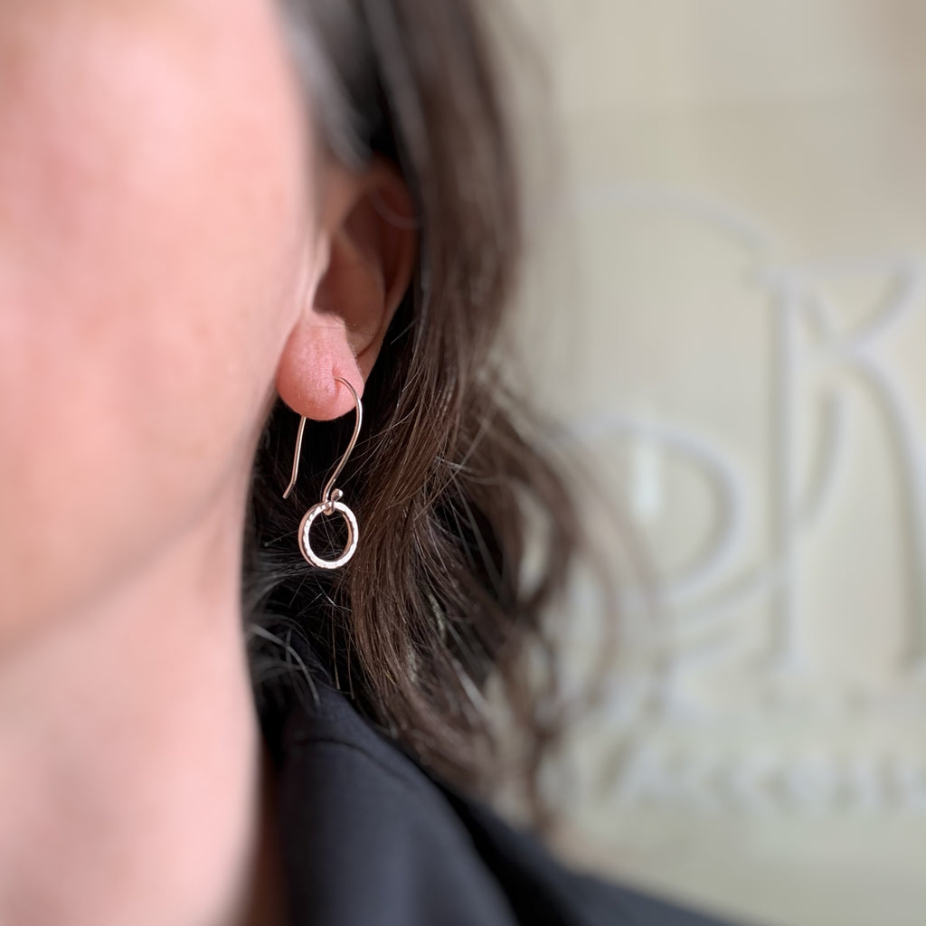 sterling silver circle with hammered texture long dangle earrings