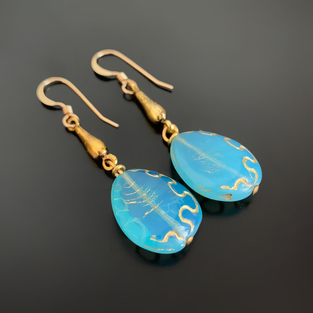 Translucent Aqua Rustic Teardrop Earrings