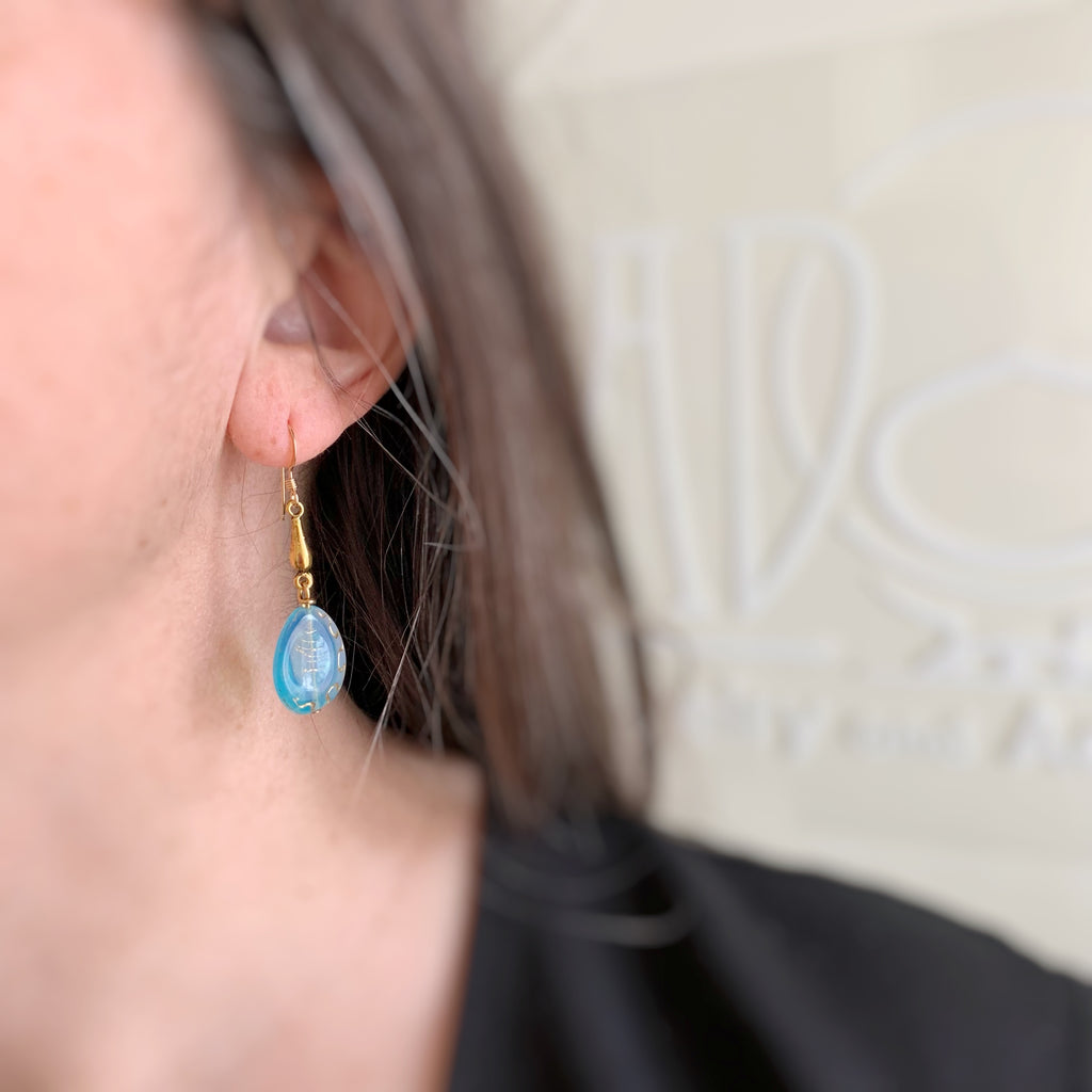 Translucent Aqua Rustic Teardrop Earrings
