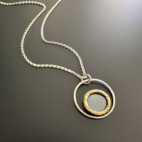 Path of Totality, eclipse inspired necklace with sterling silver chain.