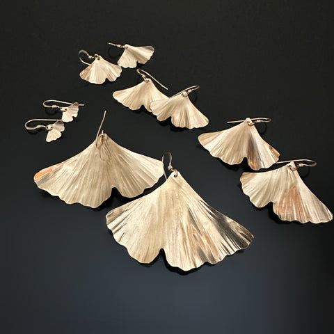 14k gold-filled ginkgo leaf earrings in five size options.