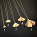 14k gold filled ginkgo leaf pendant necklace in five size choices: 1. tiny. 2. small. 3. medium. 4. large. 5. extra large.