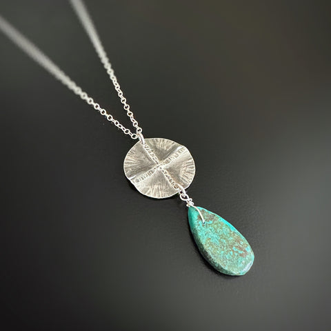Mid-Century inspired sterling cross pendant with turquoise