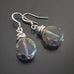 Earthy blue, transparent glass faceted nugget drop earrings with silvery accents and surgical steel ear wires. 