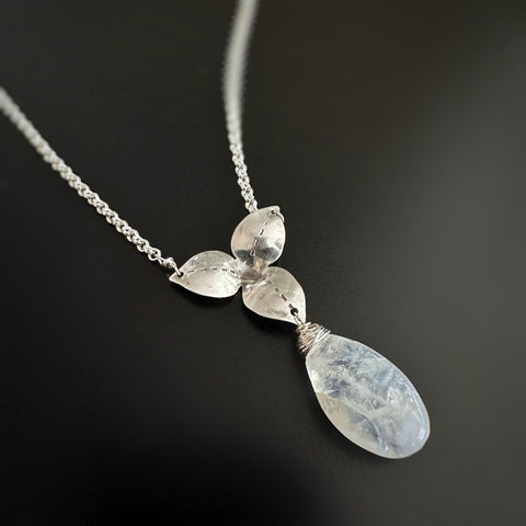 Trillium inspired sterling silver and moonstone necklace