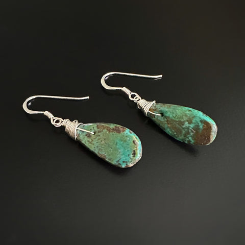 Rustic turquoise stone teardrop earrings