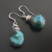 Swirly turquoise glass faceted nugget drop earrings with silvery accents and surgical steel ear wires.