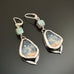 Hand painted canvas focal drops set in sterling silver and topped with labradorite.  The paintings depict an early morning sky and morning star.
