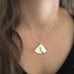 Large sterling silver ginkgo leaf pendant necklace on model.
