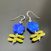 Blue colored Czech glass flower beaded earrings with leaves.