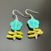 Sea Green colored Czech glass flower beaded earrings with leaves.