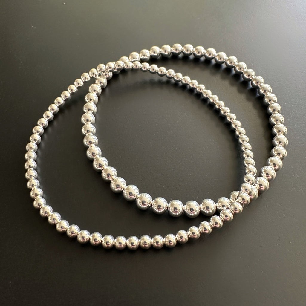 sterling silver round bead stretch bracelets in either 3mm or 4mm width