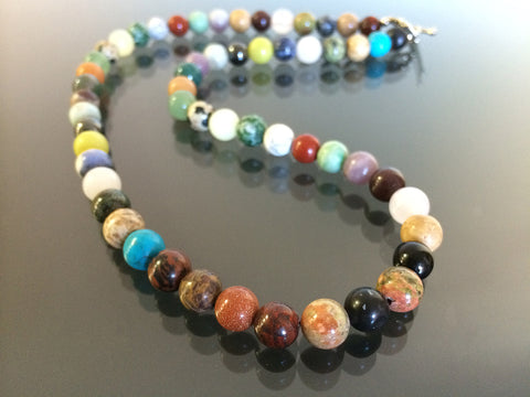 Multi Stone Necklace made with 8mm size beads. Made in USA.