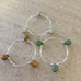 Trio, Teardrop Glass Stretch Bangle Bracelets in Stone Tones Silver Plated