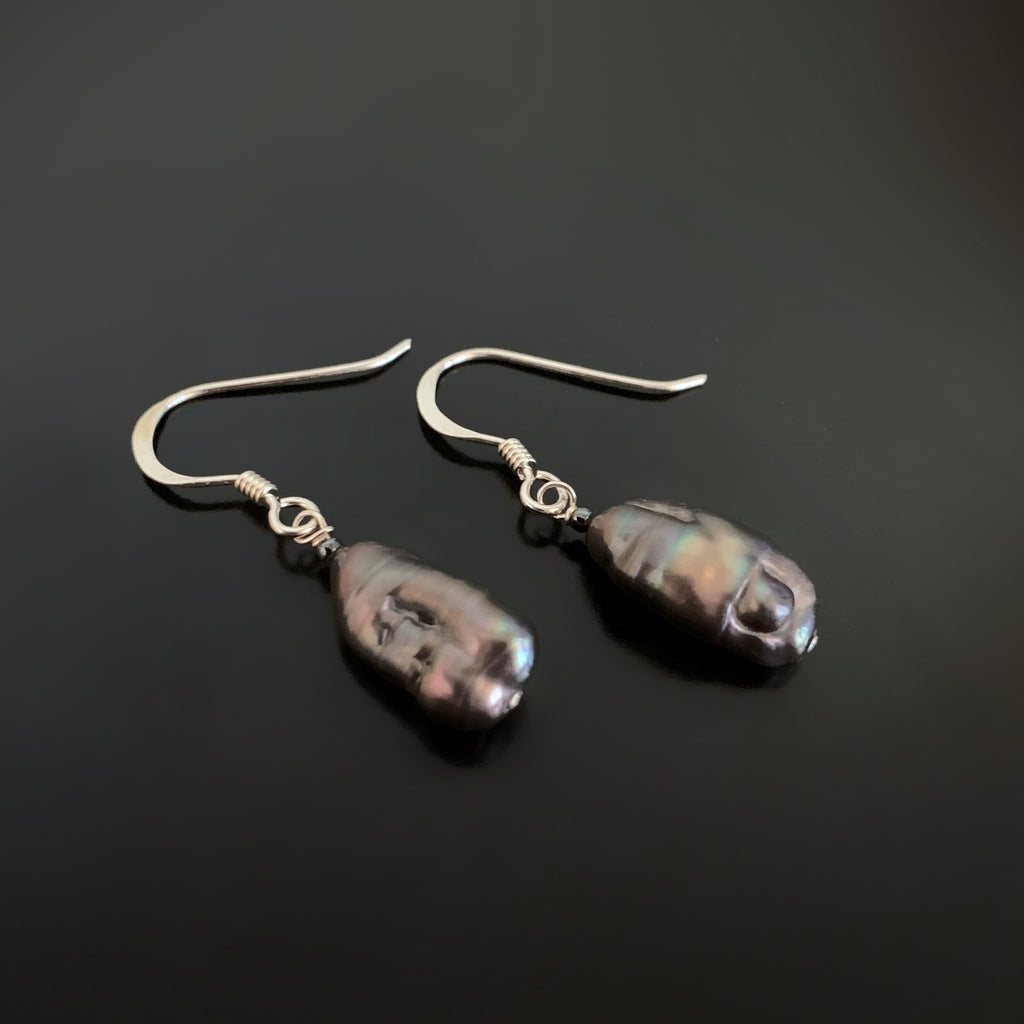 Grey Baroque Biwa Pearl Earrings