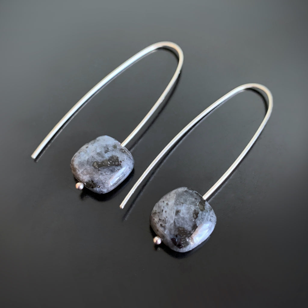 specklaed blue labradorite square drop earrings